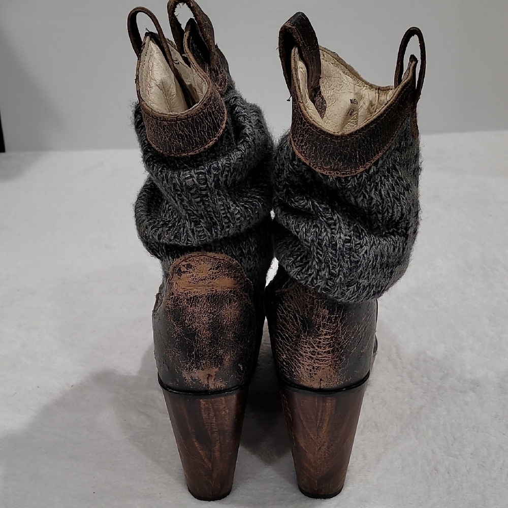 Bed Stu Bruges Boots Bootie Distressed Slouch Leather Wedge Boots size 9B - Picture 3 of 8